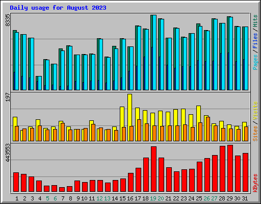 Daily usage for August 2023